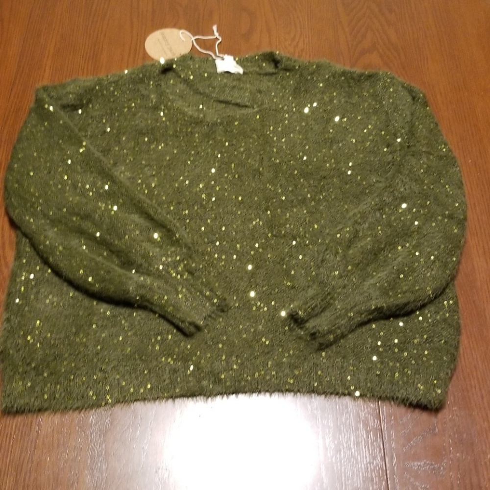 Emory Park fuzzy green sequin sweater i110:4:318